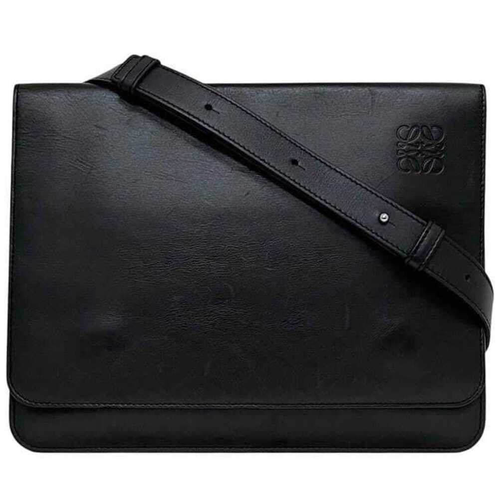 Loewe shoulder bag gusset flat messenger black Anagram crossbody leather